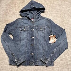YMI Jeanswear XL Hooded‎ Denim Jacket Button Front Blue Jean Hoodie NWT Women's